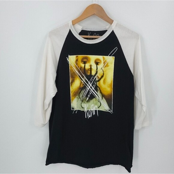 Korn Raglan Graphic T-Shirt Metal Rock Band Tee Emo Goth Unique Rare - Picture 1 of 14